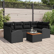 Set Divano da Giardino con cuscino 7 pcs Nero polyrattan