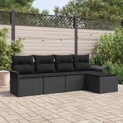 Divano da esterno con cuscino 5 pcs Nero polyrattan 3345323