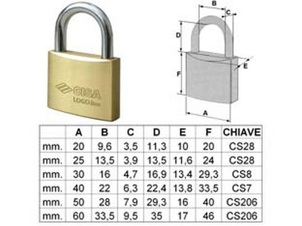 12pz lucchetto logo ottone arco normale 21010 - mm.25 (art.21010250) cod:ferx.fer72250