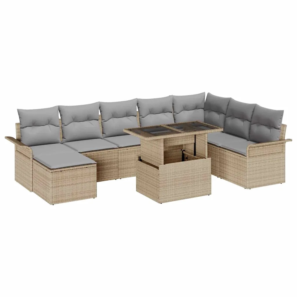 Set Divano da Giardino con cuscino 9 pcs Beige polyrattan 3348336