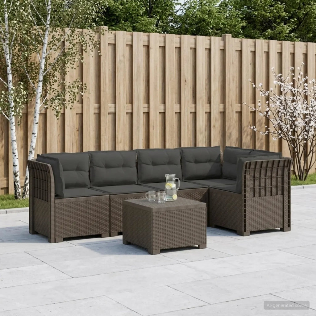 Divano da Giardino 5 Posti con Cuscini Stile Rattan PP 3444099