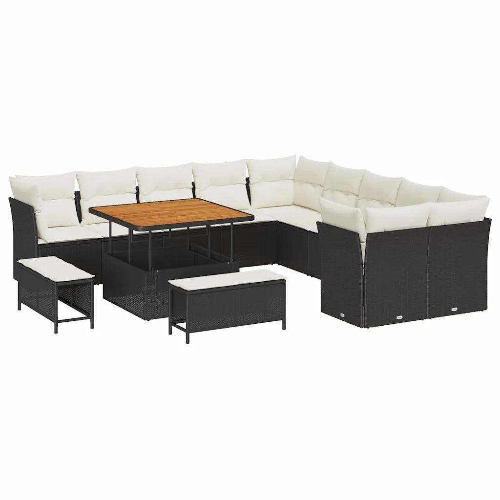 Set Divano da Giardino 13 pcs Nero e Crema polyrattan