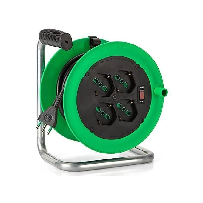FANTON 146106 Zeus Avvolgicavo Elettrico 4 Prese Bipasso 15 m con Interruttore di Sovraccarico colore Verde