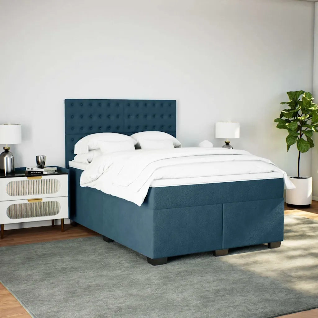 Giroletto a Molle con Materasso Blu 140x200 cm in Velluto