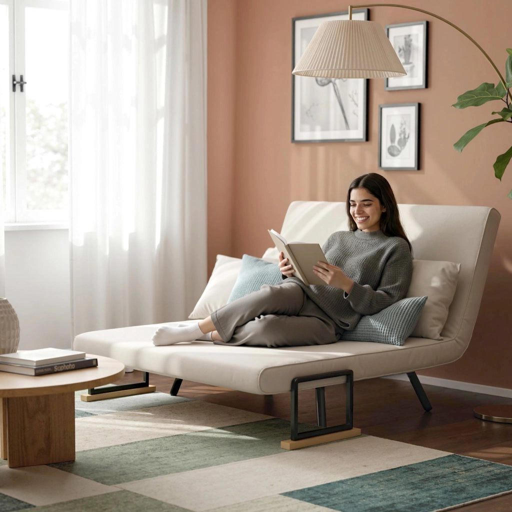 Divano letto 2 posti in velluto ¨C Xylo ¨C Beige con 2 cuscini