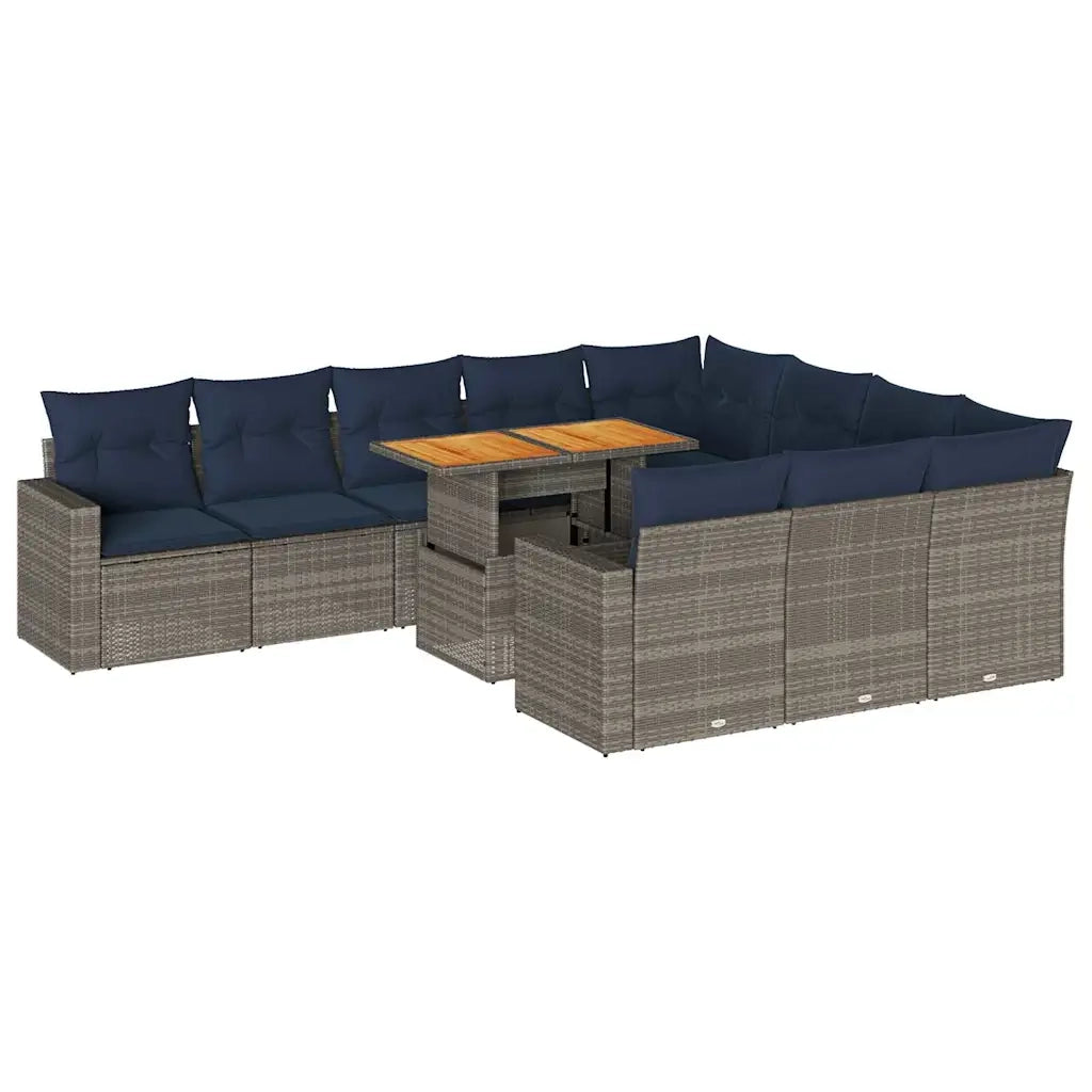 Set Divani da Giardino 11 pz con Cuscini in Polyrattan Grigio 3327092