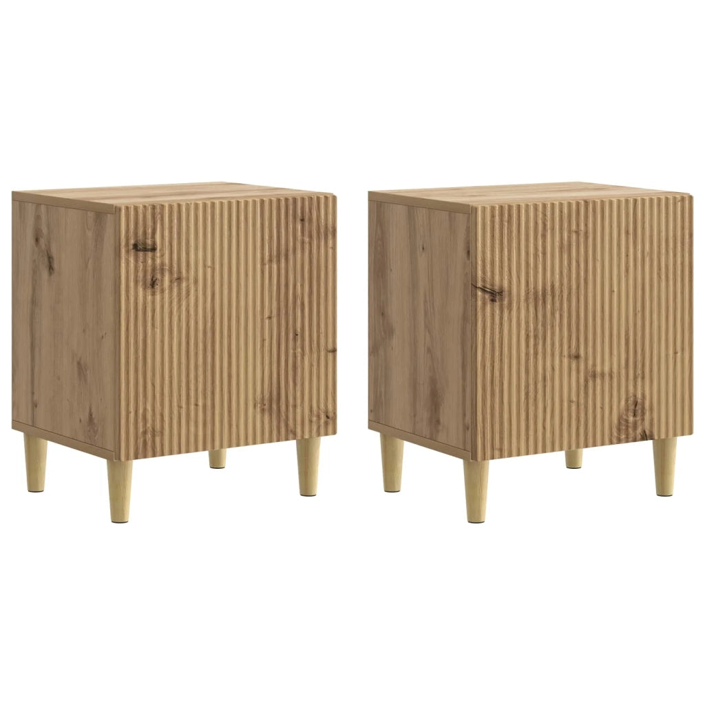 Set di 2 Comodini | Armadio da Notte | Mobiletto da notte Rovere Artigianale 43 x 34,5 x 50 cm
