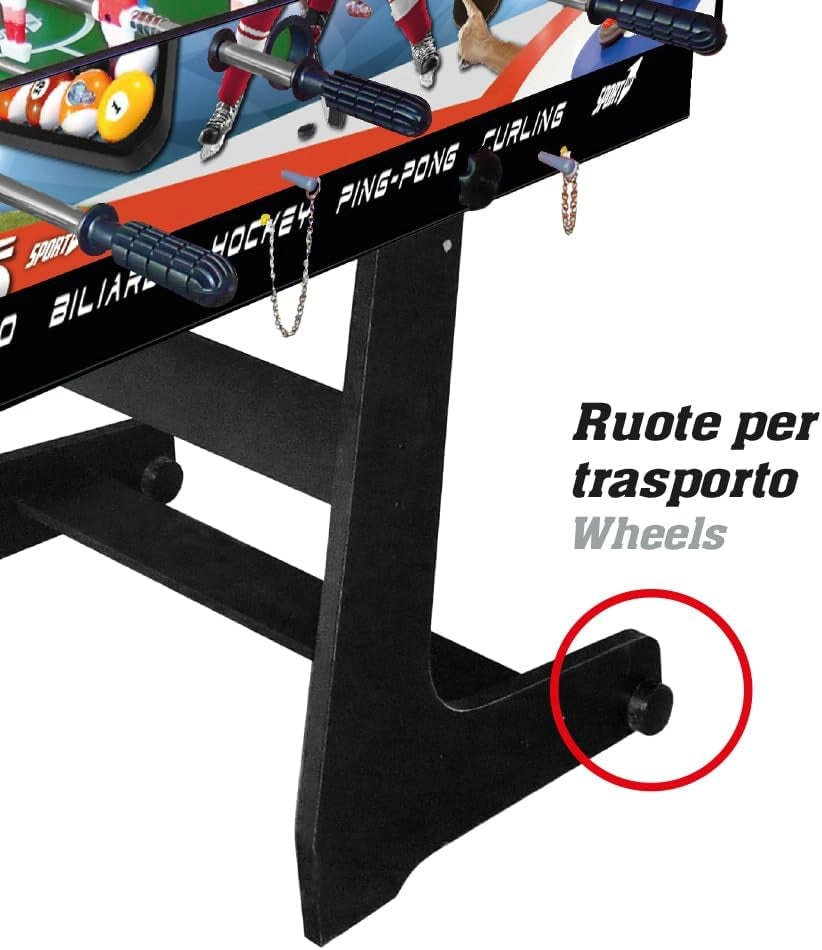 Calcio Balilla Pieghevole Tavolo Multigioco Bambini 5 in 1 Calcio Balilla, Biliardo, Ping Pong, Hockey e Curling - Dimen