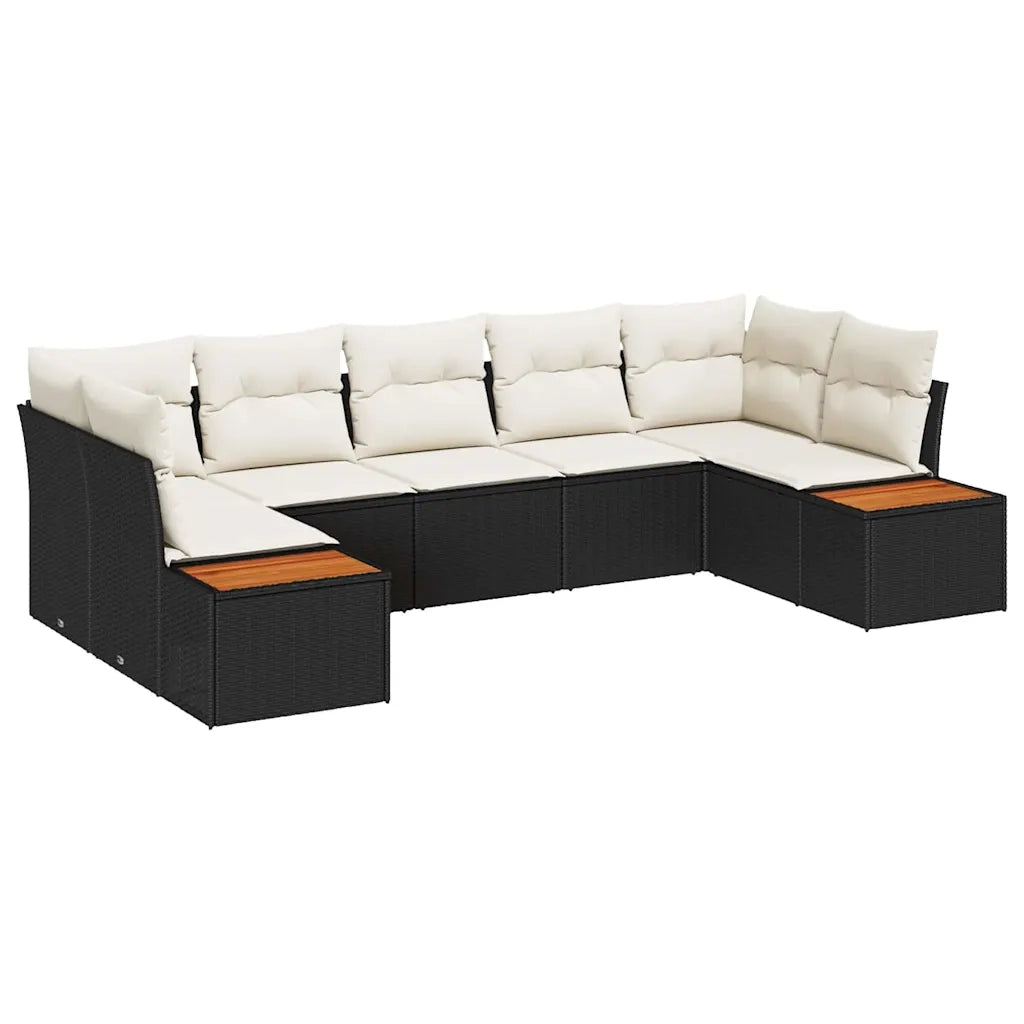 Set Divano da Giardino con cuscino 7 pcs Nero polyrattan
