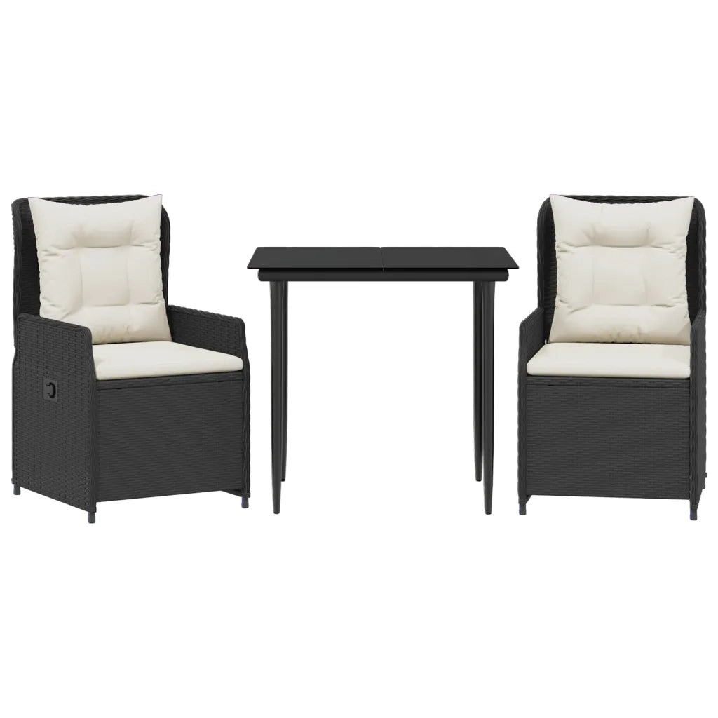 Set da Pranzo da Giardino 3 pz con Cuscini Nero in Polyrattan 3262826