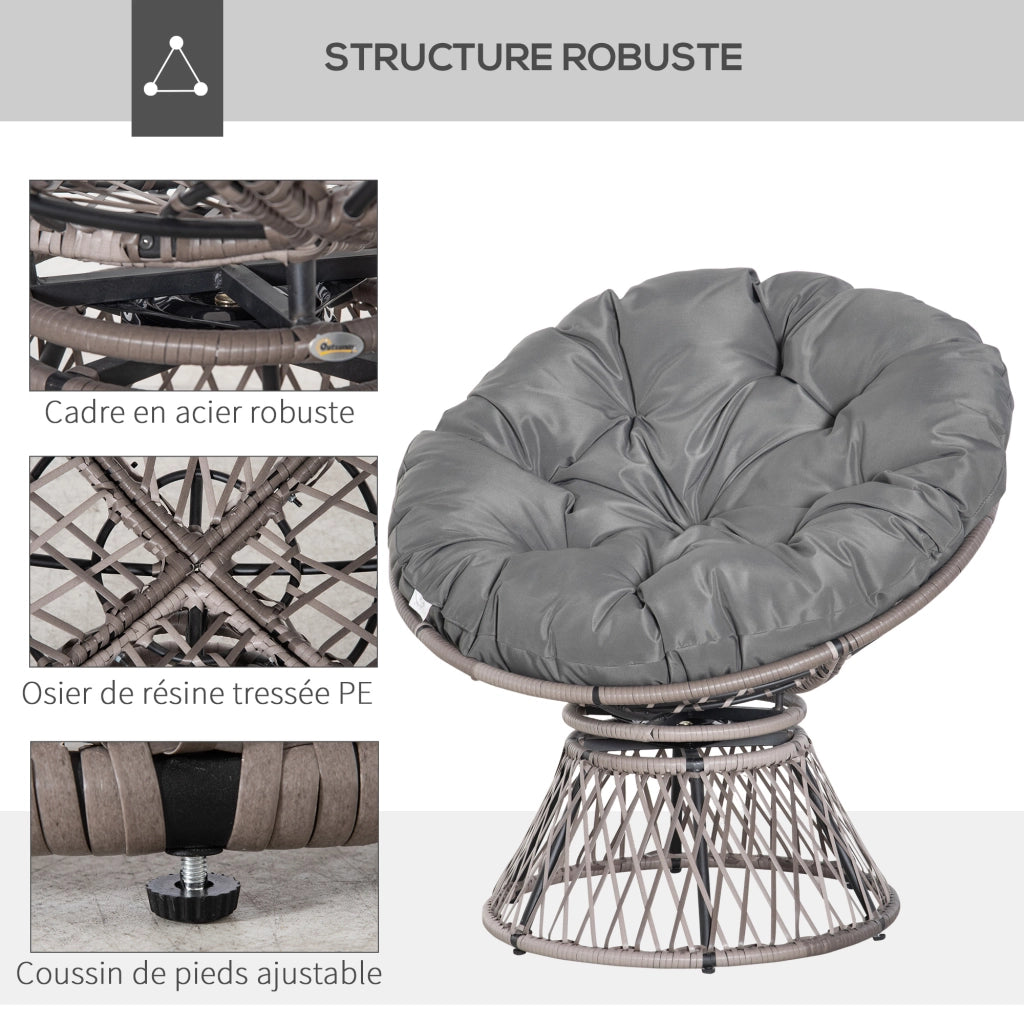 Poltrona da giardino girevole con cuscino ¨C Zephmum ¨C Grigio, 97x86 cm