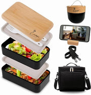 Bento-lunchbox a doppio livello - contenitore di pasti utile e isolante - nero