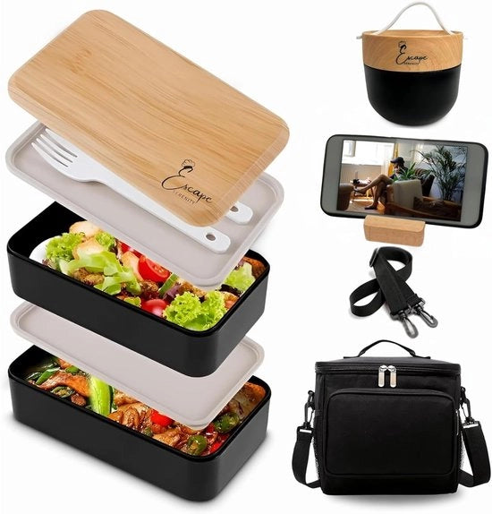 Bento-lunchbox a doppio livello - contenitore di pasti utile e isolante - nero