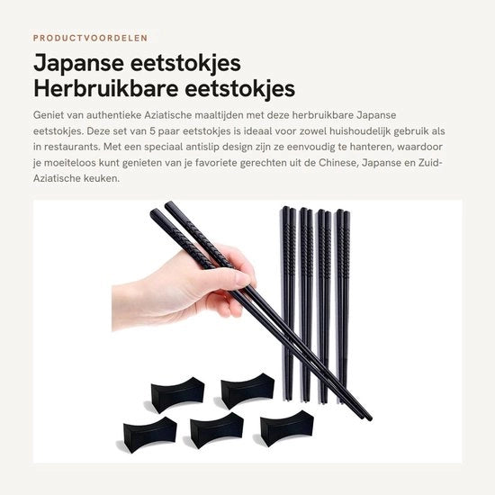 Set di Spiedini per Cibo - 5 Pari di Spiedini per Cibo Reutilizzabili - Design Antiscivolo - Resistente al Lavastoviglie - Leggero - Ideali per la Cucina Asiatica - Spiedini per Cibo