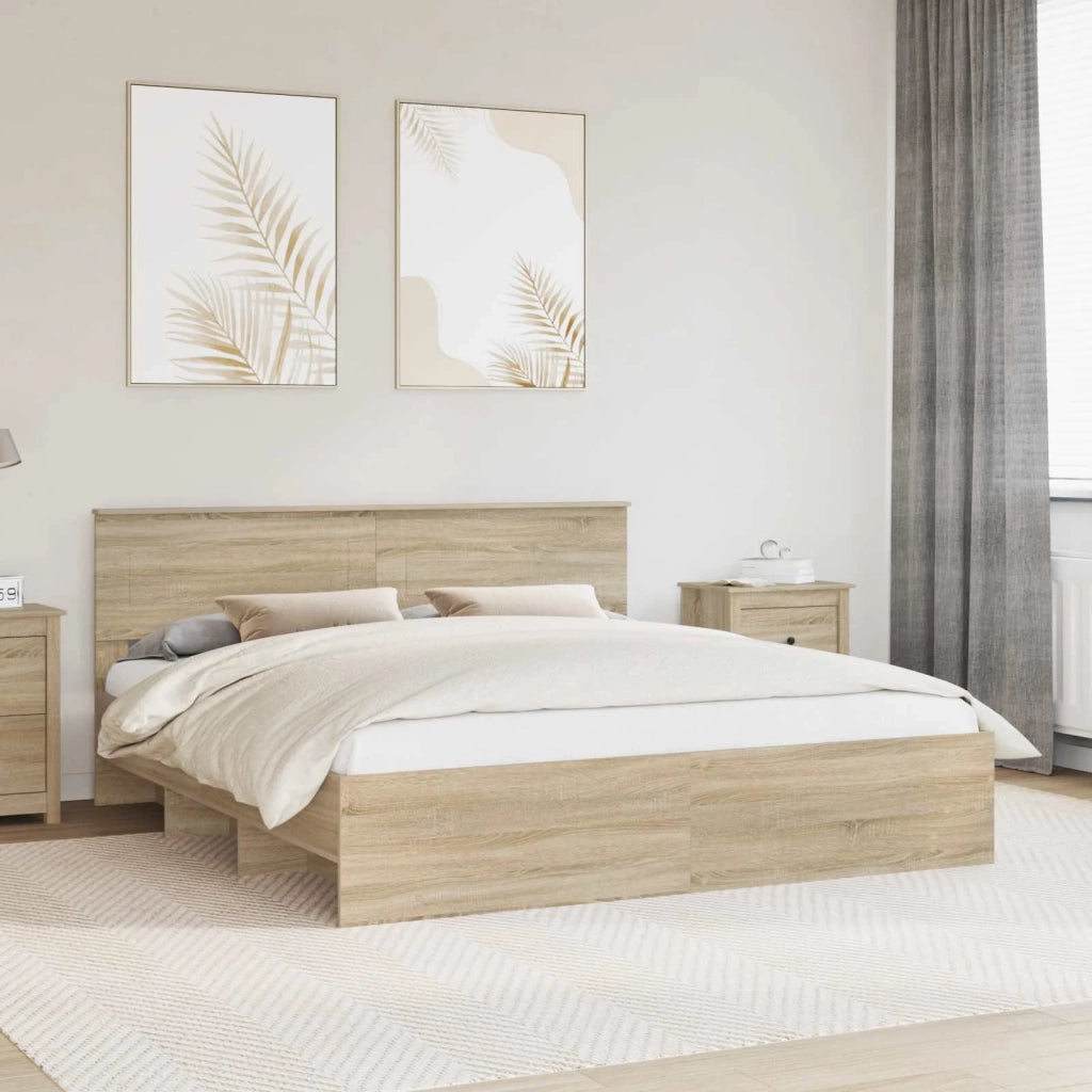 Letto matrimoniale | Letto per adulti | Struttura del letto con testiera Rovere Sonoma 200 x 200 cm