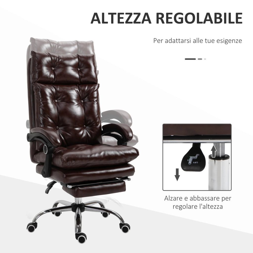 Poltrona Ufficio Reclinabile in Pelle Marrone ¨C Zephmum ¨C 135¡ã