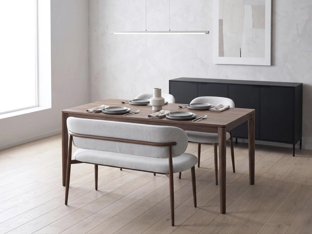 Panca da pranzo in tessuto - 110 cm - "Sélène" - 3 posti - Grigio chiaro e marrone