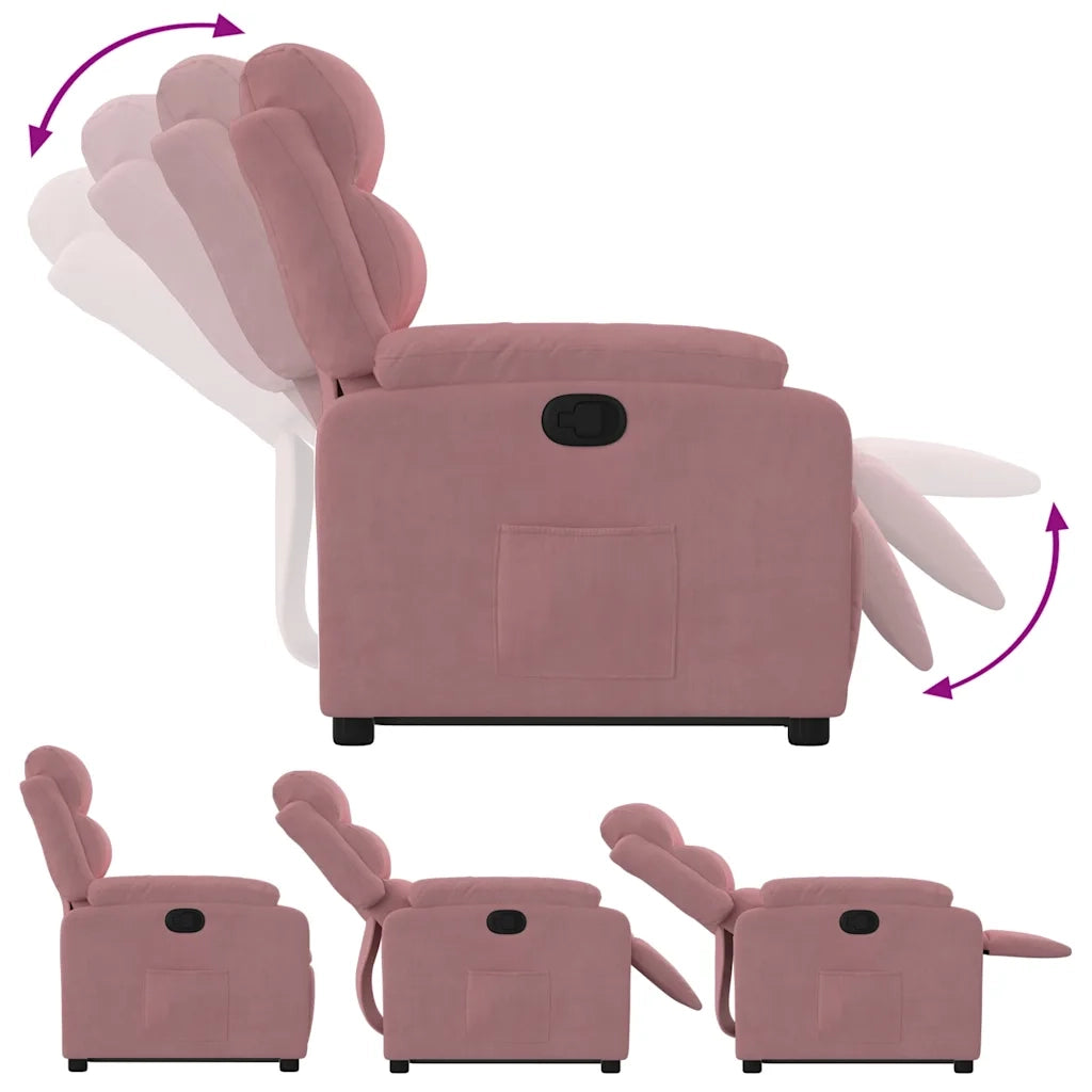 Poltrona Alzapersona Reclinabile Rosa in Velluto 3205096