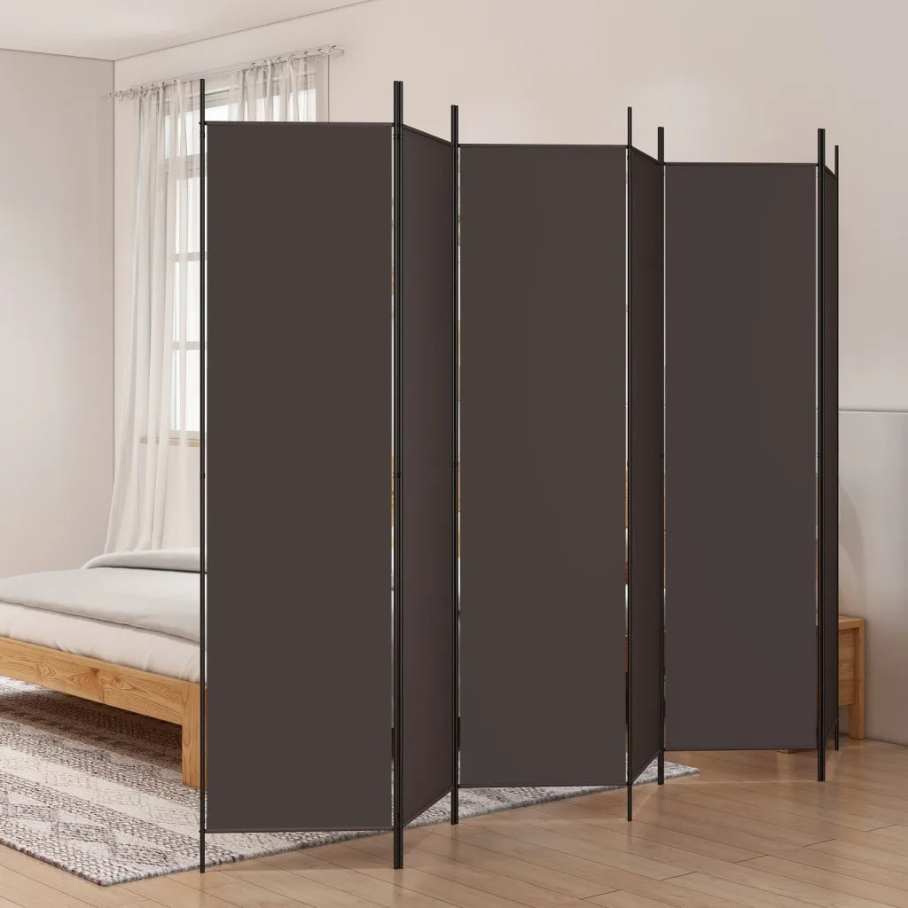 Divisorio Ambienti | Divider per stanze | Paravento a 6 Pannelli Marrone 300x200 cm in Tessuto
