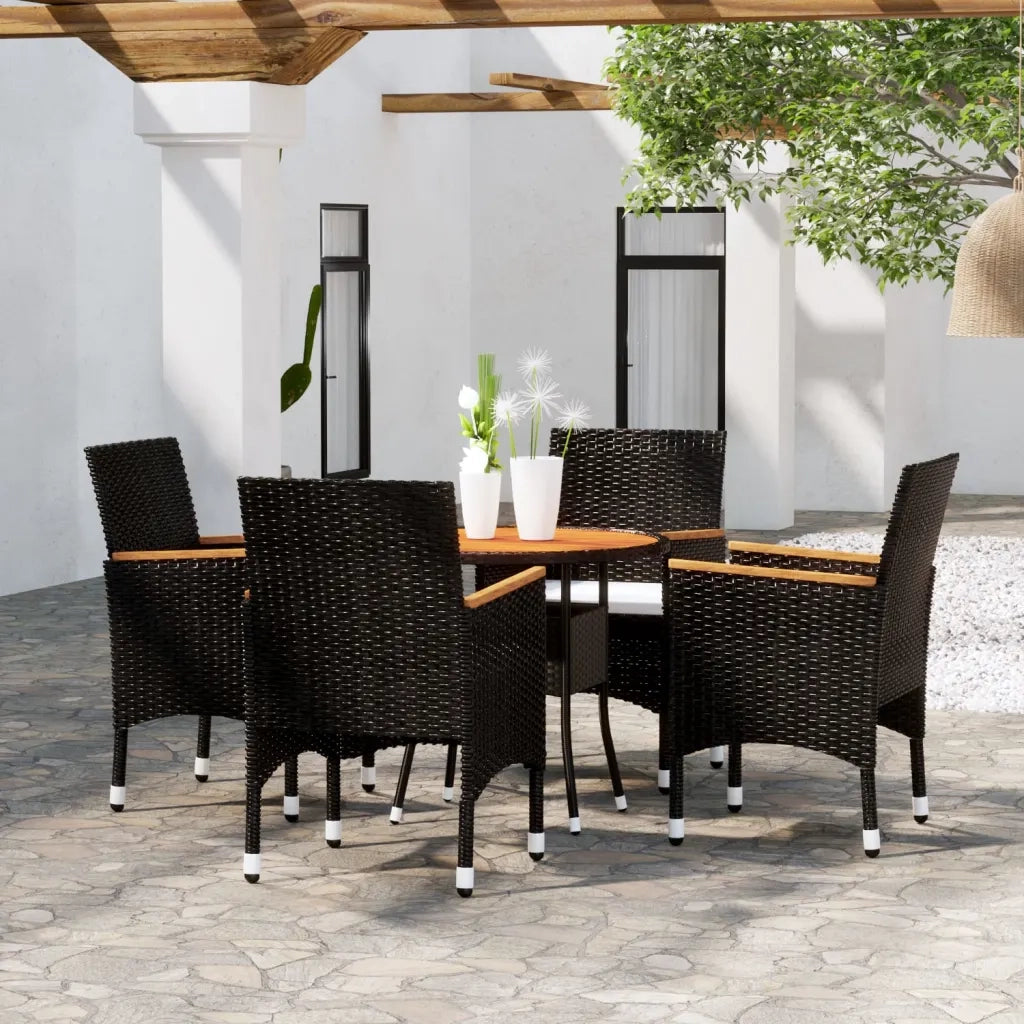 Set da Pranzo per Giardino 5 pz | Set Salotto da Giardino in Polyrattan Nero