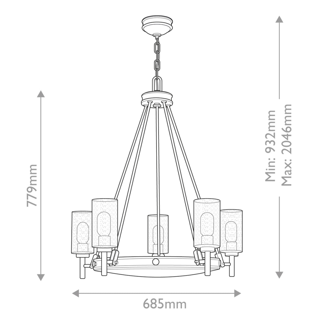 Lampadario Collier Hinkley nero 5 luci vetro opale