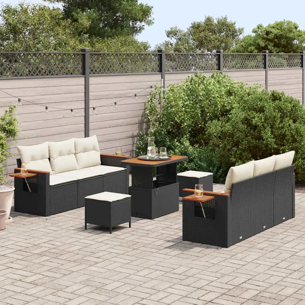 Set Divano da Giardino 11 pcs Nero e Crema polyrattan 3365080