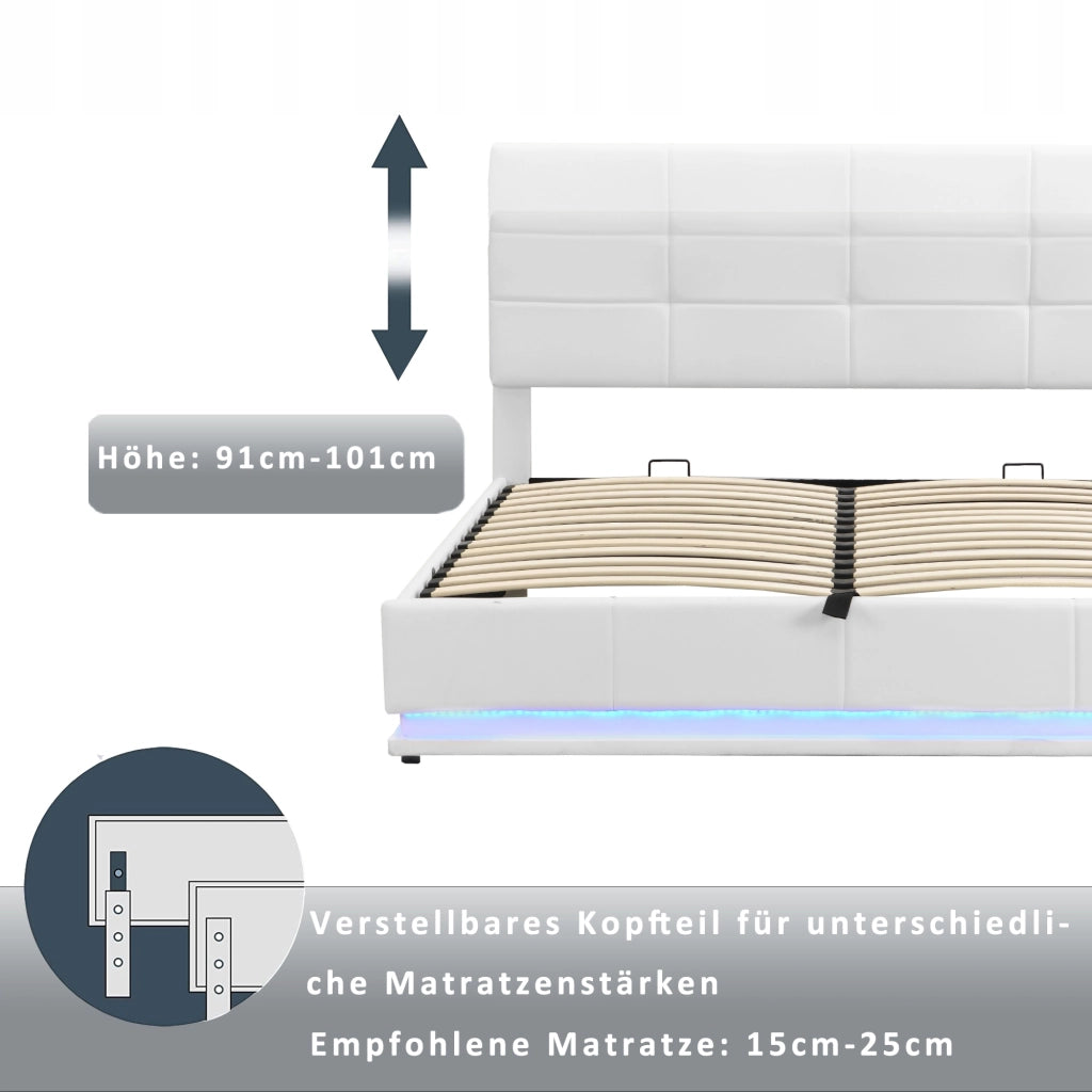 Letto imbottito - Xylo - 180x200 - LED idraulico bianco