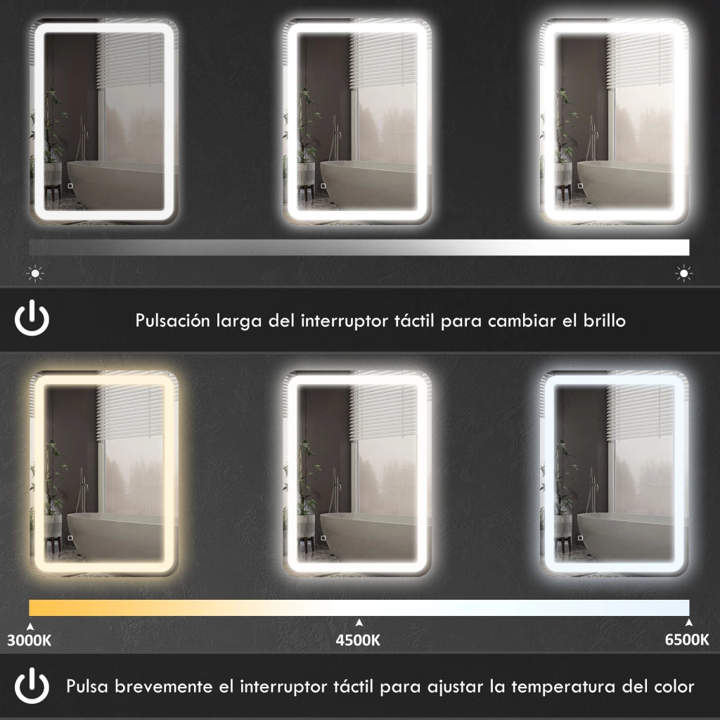 Specchio da Bagno con Luci LED ¨C zephmum ¨C Bianco 70x90 cm IP44