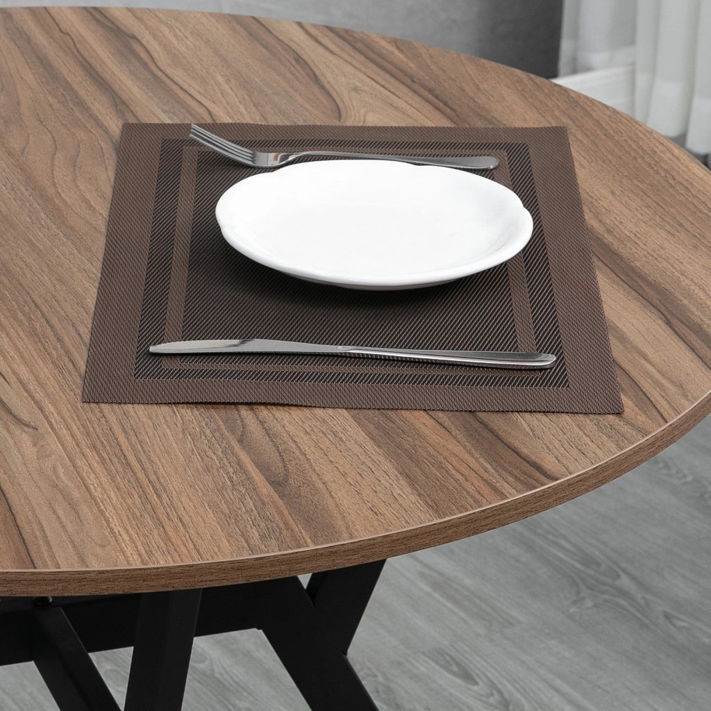 Tavolo da Pranzo Rotondo ¨C zephmum ¨C Legno e Acciaio Nero e Marrone ?90x76 cm