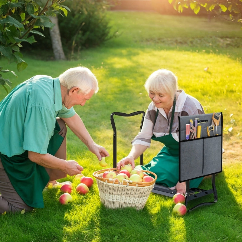 Panca da giardino pieghevole con cuscino per le ginocchia e tasche porta attrezzi, supporta fino a 150 kg, 58 x 28 x 49 cm, grigia
