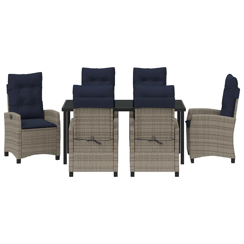 Set da Pranzo per Giardino con cuscino 7 pcs Grigio polyrattan