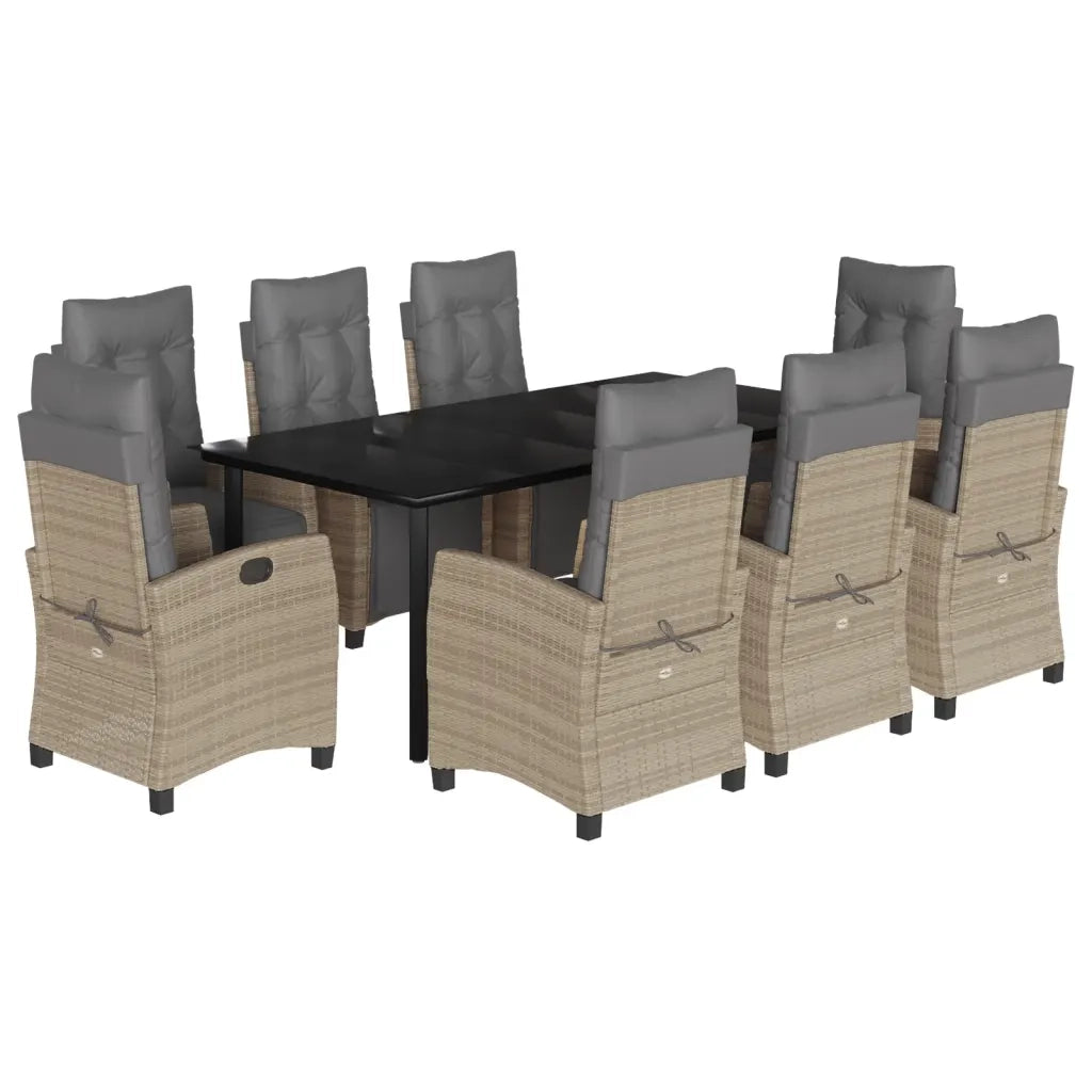 Set Pranzo da Giardino 9 pz con Cuscini Beige Misto Polyrattan