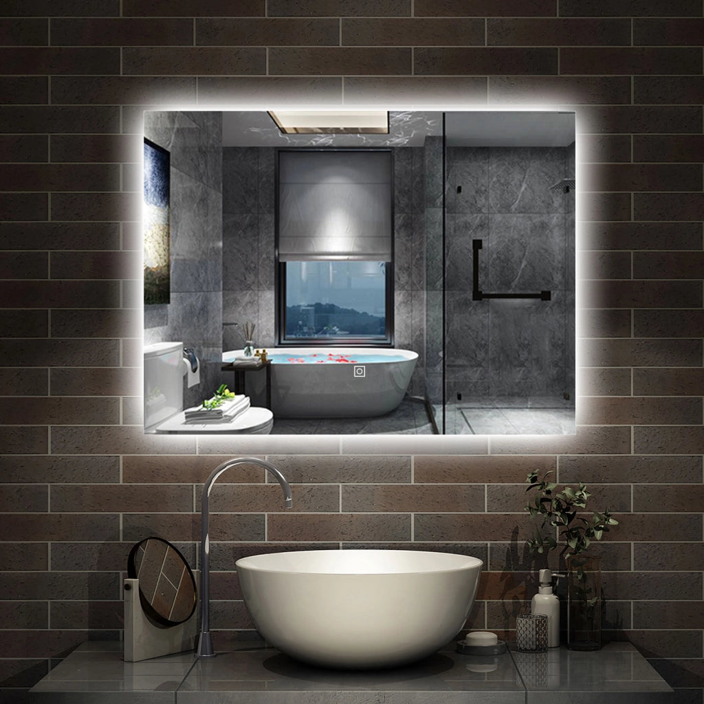 specchio 80 x 60 cm rettangolare con luce led antiappannamento e touch