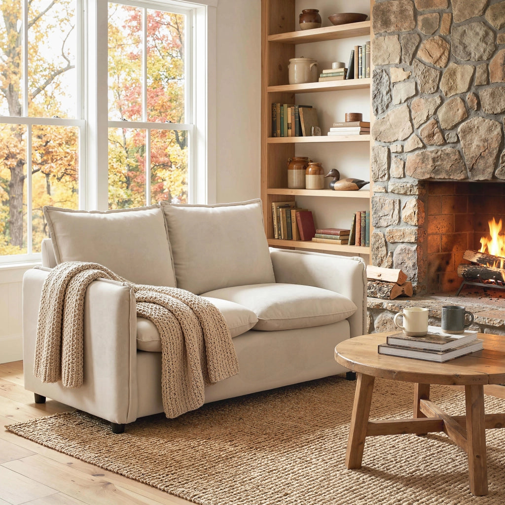 Divano 2 Posti Imbottito in Similpelle ¨C Minimal ¨C Crema
