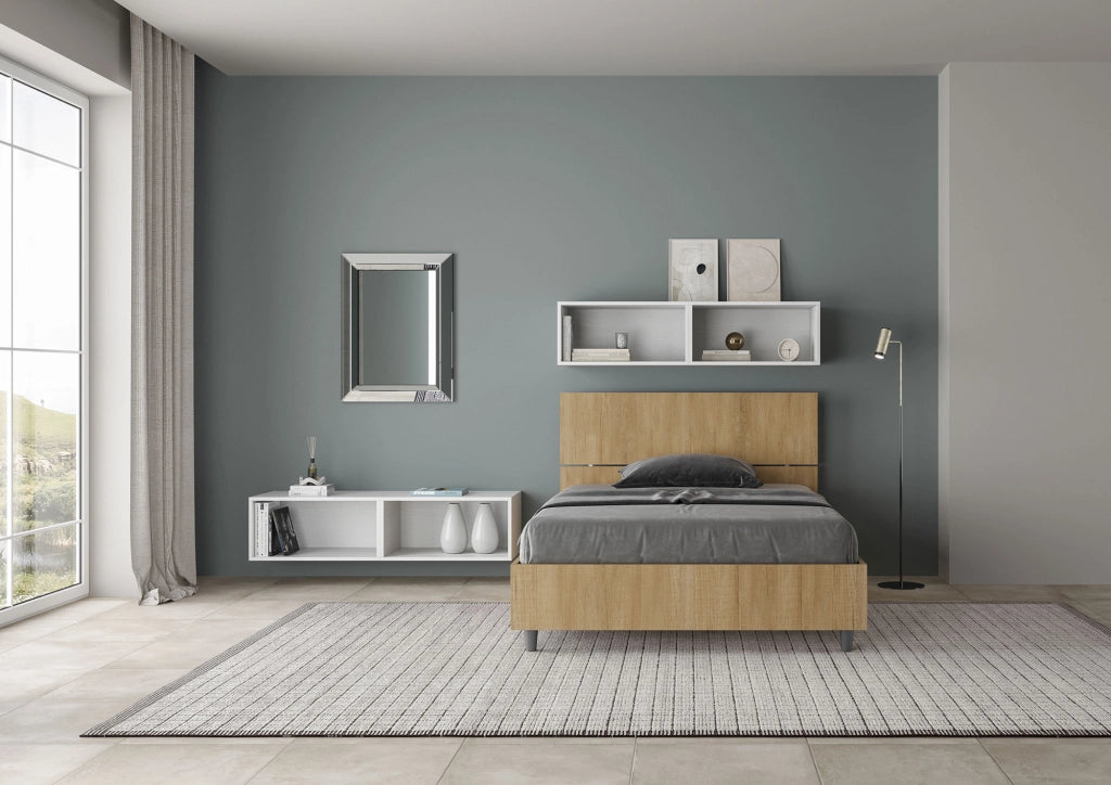 BS COM Letto una piazza e mezza con rete 120x190 testata dritta quercia