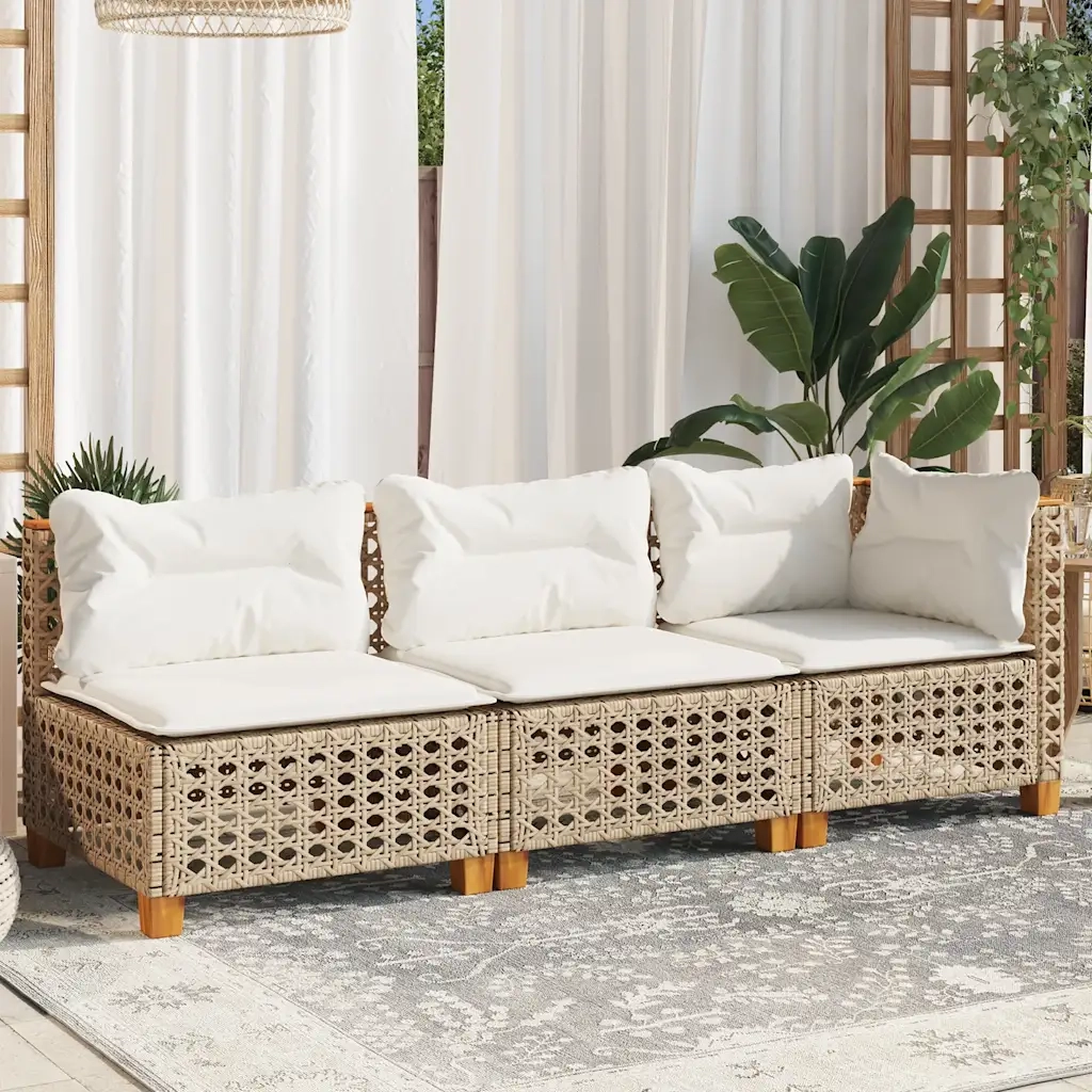 Divano da Giardino con Cuscini a 3 Posti Beige in Polyrattan 365943