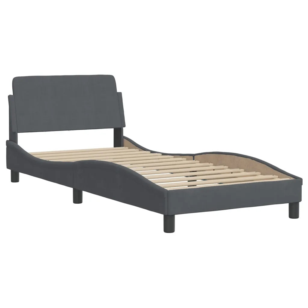 Letto singolo | Letto per adulti | Giroletto con LED senza Materasso Hanko Grigio Scuro 90x190 cm in Velluto