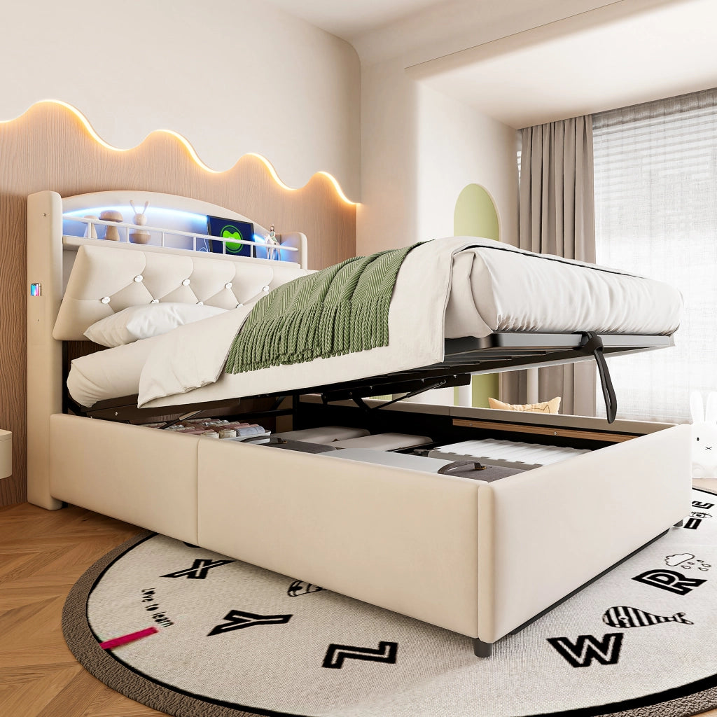 letto imbottito tessuto beige 90 x 200 cm
