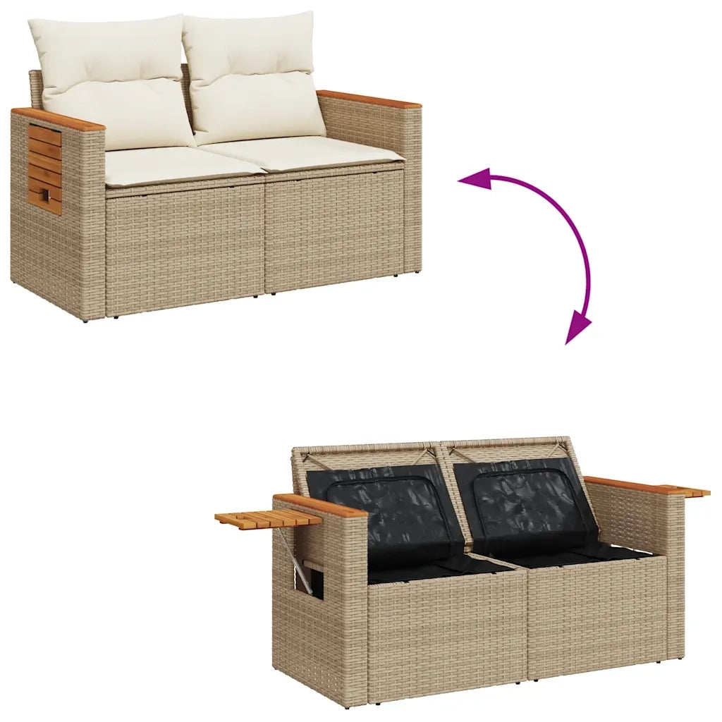 Set Divani da Giardino 11pz con Cuscini Beige Acacia Polyrattan 3327649