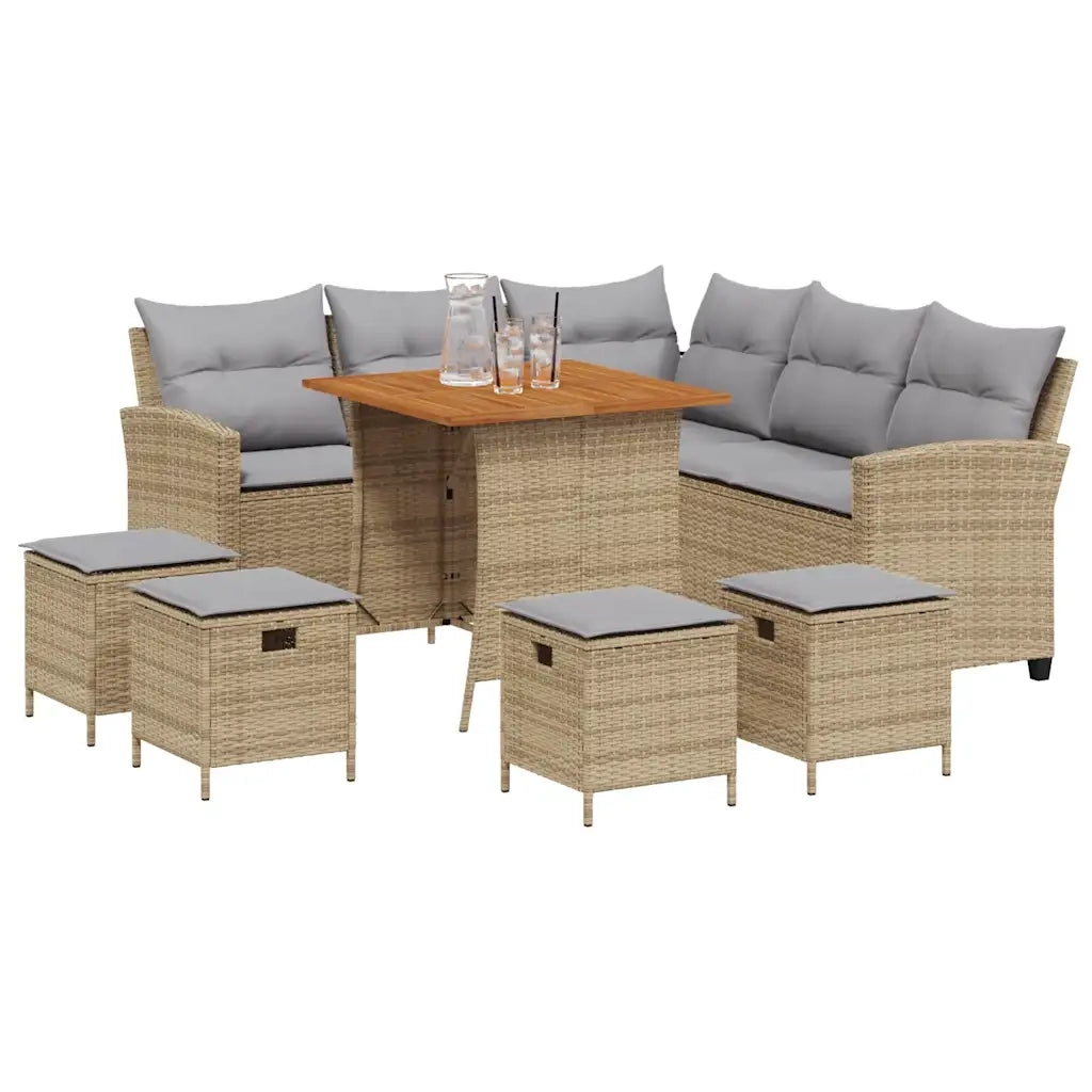 Set Divano da Giardino 6 pz con Cuscini a L Beige in Polyrattan 3213543
