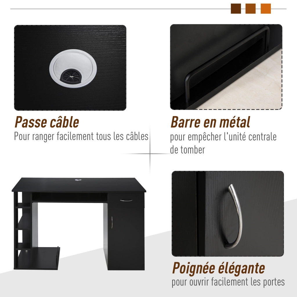 Scrivania per computer con cassetto e ripiano ¨C Minimal ¨C Nero 120x60x74 cm