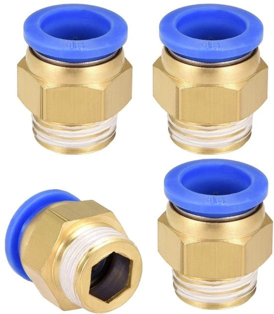 Connettore pneumatico 16 mm - Fitting pneumatico - G1/2 Maschio - Senza strumenti - Totale lunghezza 30 mm - Messing/Kunststoff - Codice prodotto 12345 - Modello 67890 - Presione massima 10 bar