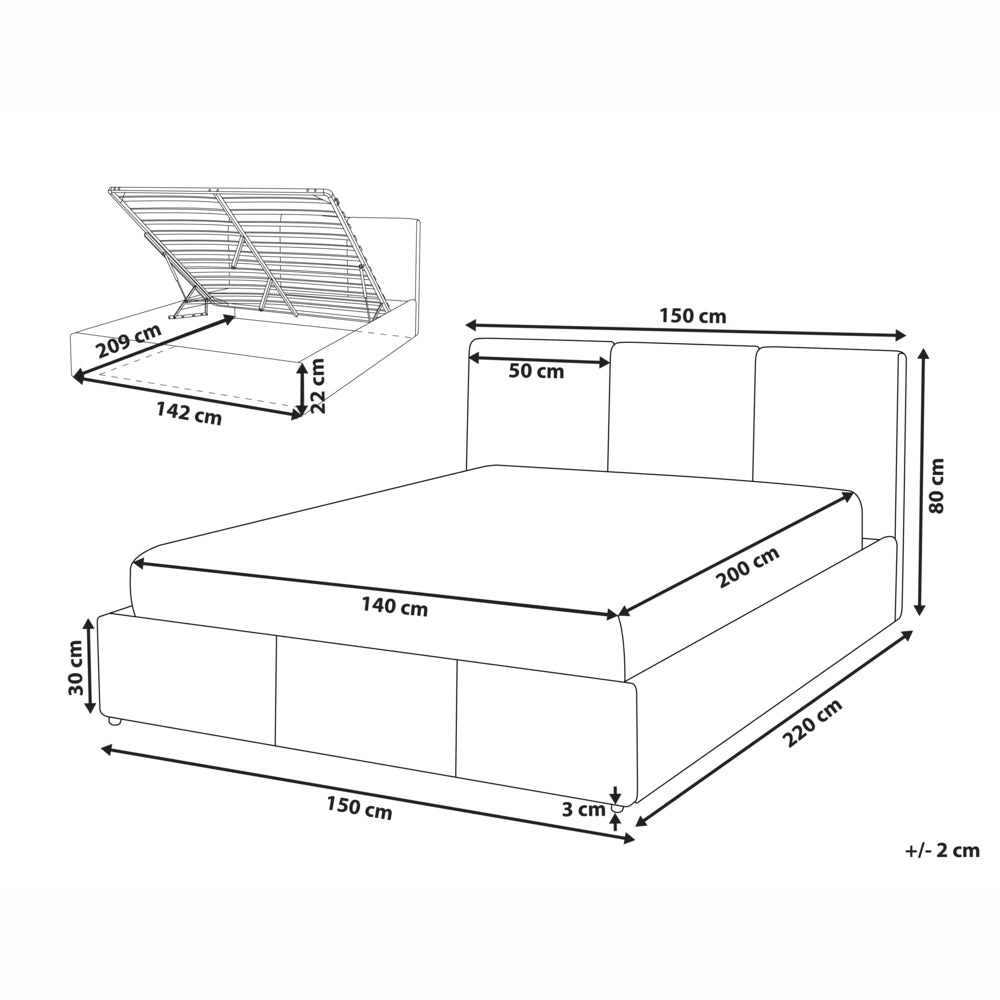 Letto Ottomano Grigio Scuro Velluto Tappezzato 140 x 200 cm Testiera Travestita Funzione Contenitore