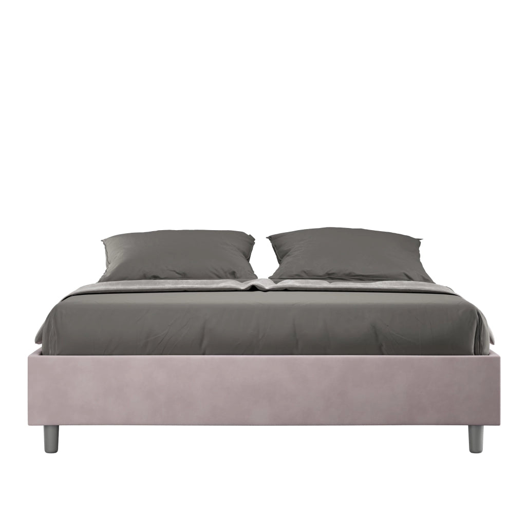 BS COM Letto matrimoniale con rete imbottito 160x210 microfibra glicine
