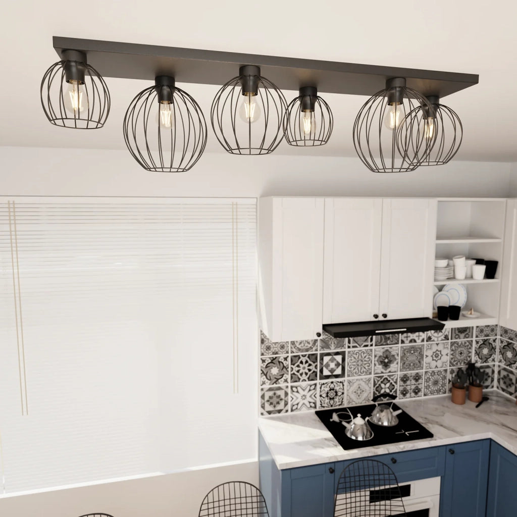 Plafoniera Minimal Industrial Geb 6 Luci Lineari Nera