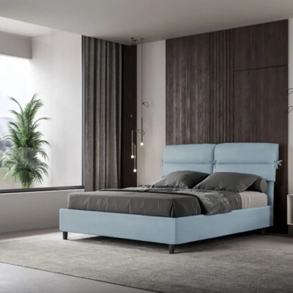 Letto matrimoniale contenitore imbottito 160x200 microfibra azzurro Nandy