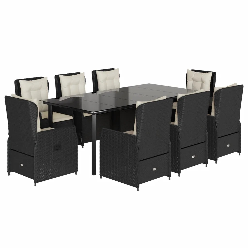 Set da Pranzo da Giardino 9 pz con Cuscini Nero in Polyrattan 3262839