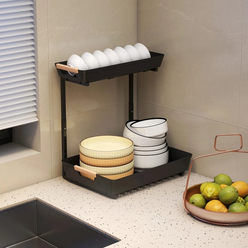 Scaffale da cucina regolabile con 2 cestelli, 40 x 30 x 33,5-42 cm, nero