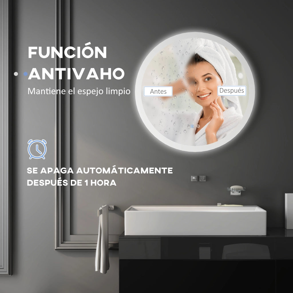 Specchio Bagno Rotondo LED 70x70cm ¨C Xylo ¨C Antiappannamento 3 Luci Touch