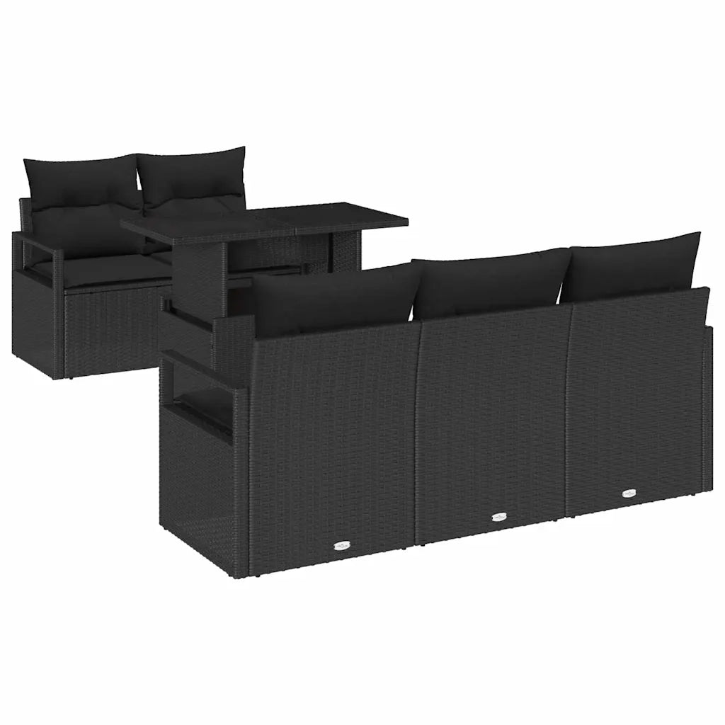 Set Divano da Giardino con cuscino 6 pcs Nero Poly Rattan 3357476